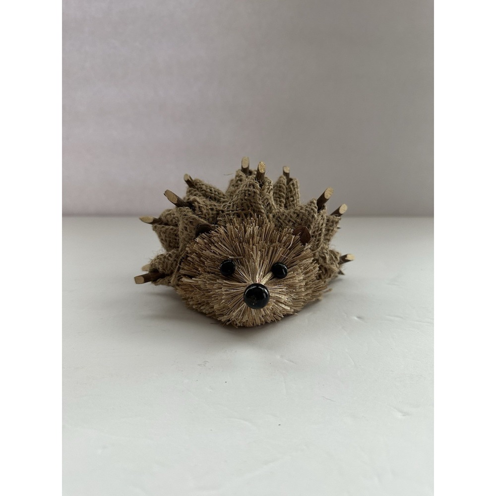 Rustic Hedgehog Figurine Burlap Jute Twig Natural Fiber Woodland Fall Decor 6"